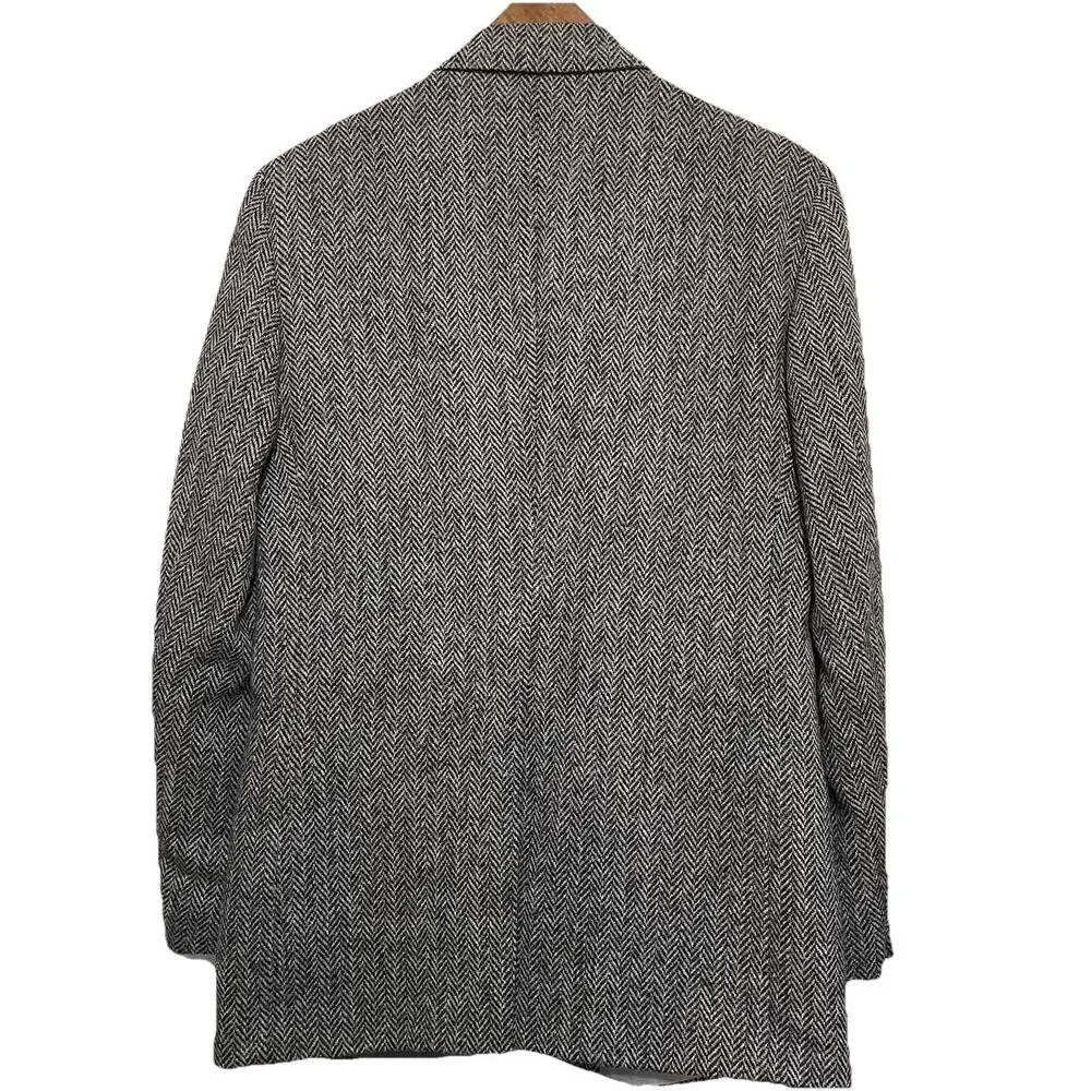 VTG Harris Tweed‎ Sport Coat Blazer Jacket Size 41 Gray Herringbone Wool